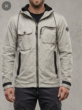 Replay Light Gray Hooded Windbreaker Jacket with Black Trim Winter size L